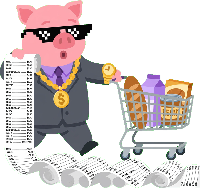 Capi, la mascota de FinanzAcademy, con un carrito de la compra mirando la inflación