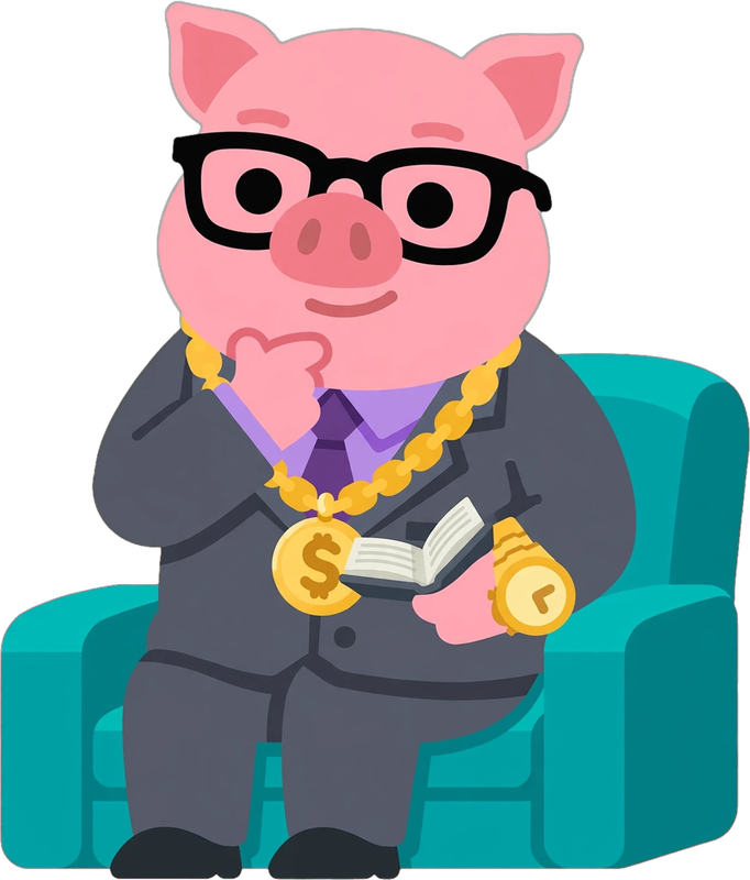 Capi, la mascota de FinanzAcademy, vestido de psicólogo financiero